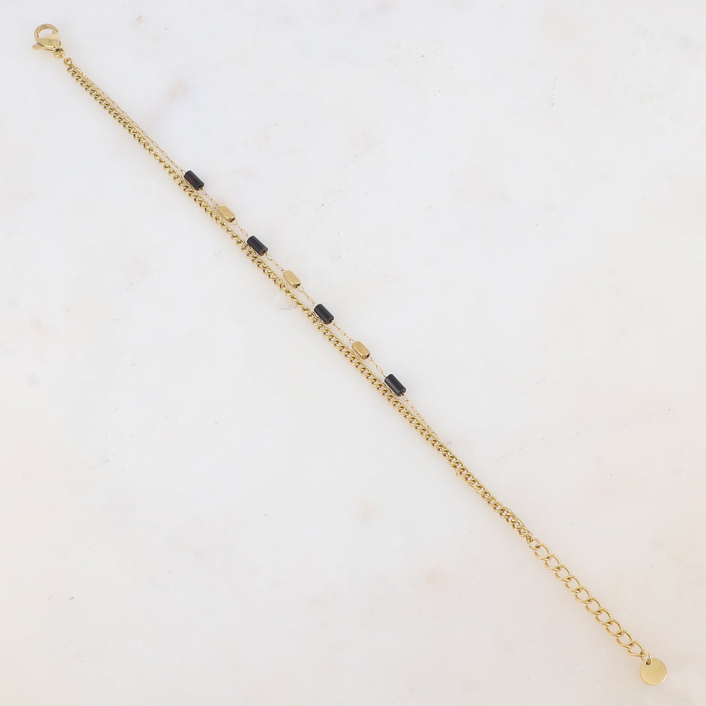 Bracelet deux rangs avec des perles en pierre naturelle