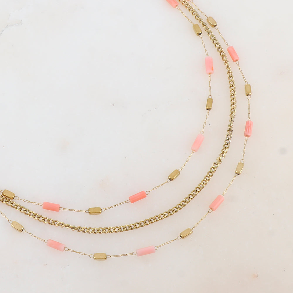 Collier 3 rangs avec des perles en pierre naturelle (39/42/45+5CM)