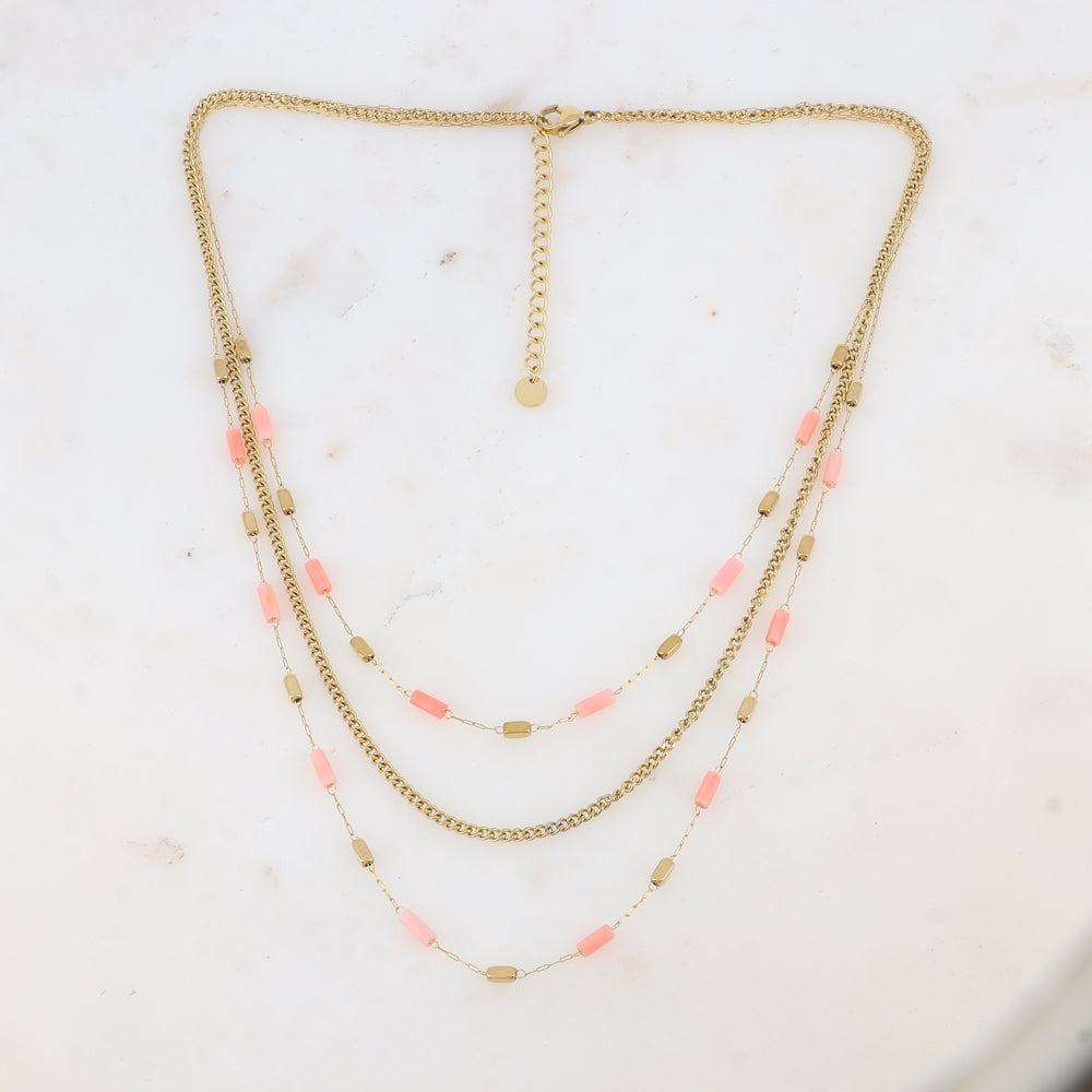Collier 3 rangs avec des perles en pierre naturelle (39/42/45+5CM)