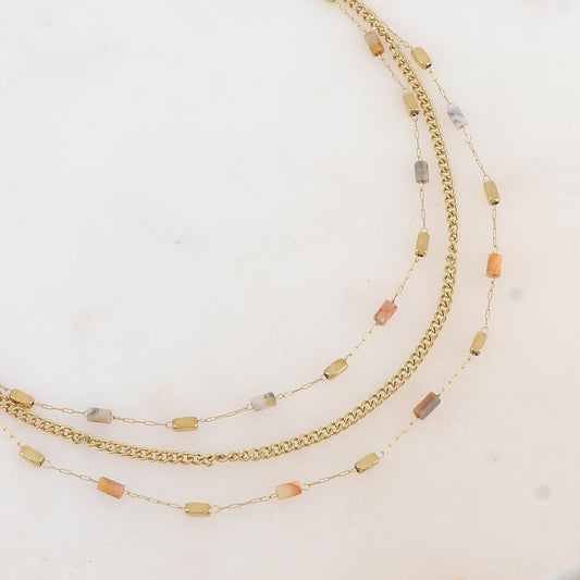 Collier 3 rangs avec des perles en pierre naturelle (39/42/45+5CM)