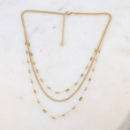 Collier 3 rangs avec des perles en pierre naturelle (39/42/45+5CM)