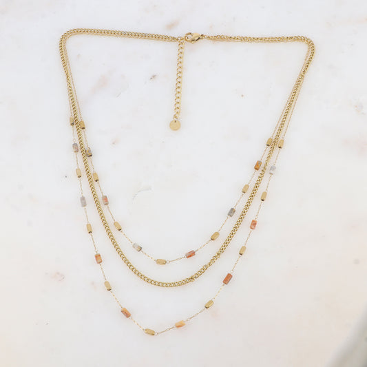 Collier 3 rangs avec des perles en pierre naturelle (39/42/45+5CM)