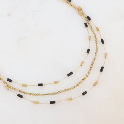 Collier 3 rangs avec des perles en pierre naturelle (39/42/45+5CM)