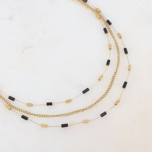 Collier 3 rangs avec des perles en pierre naturelle (39/42/45+5CM)