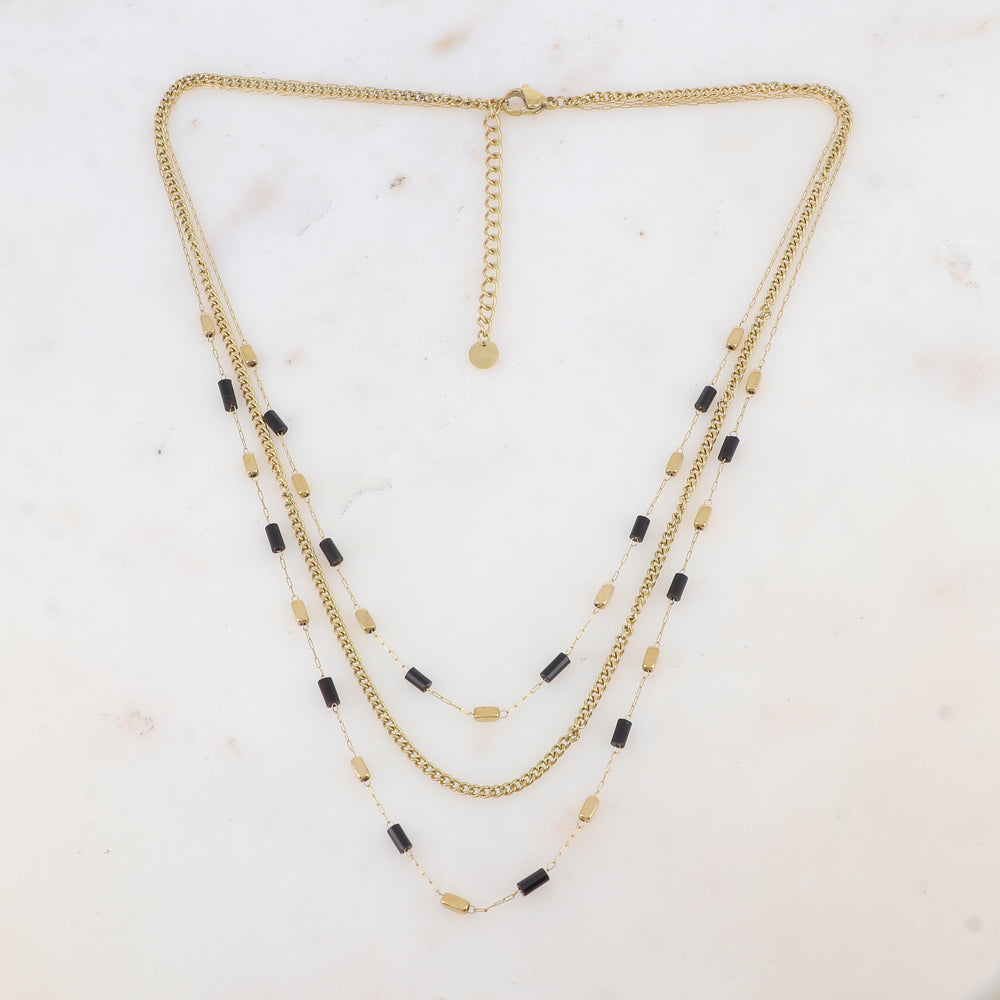 Collier 3 rangs avec des perles en pierre naturelle (39/42/45+5CM)