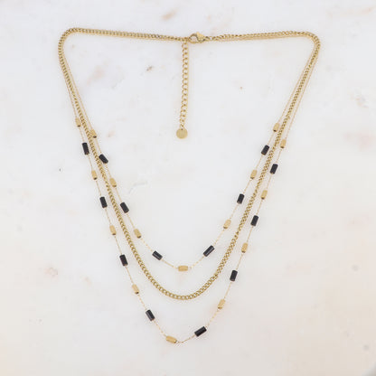 Collier 3 rangs avec des perles en pierre naturelle (39/42/45+5CM)