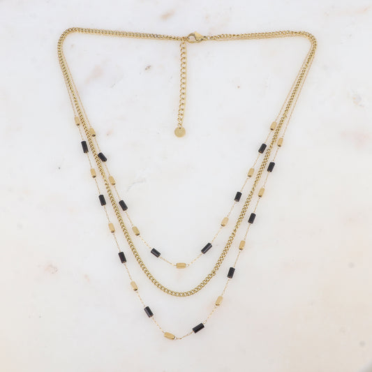 Collier 3 rangs avec des perles en pierre naturelle (39/42/45+5CM)