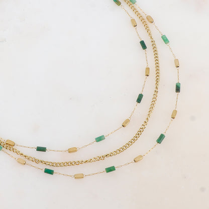 Collier 3 rangs avec des perles en pierre naturelle (39/42/45+5CM)