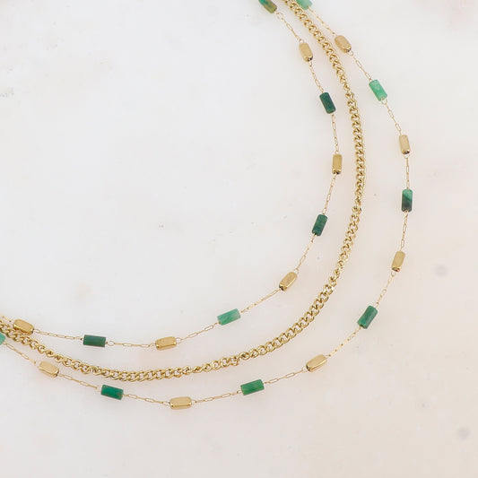 Collier 3 rangs avec des perles en pierre naturelle (39/42/45+5CM)