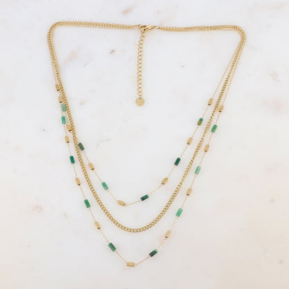 Collier 3 rangs avec des perles en pierre naturelle (39/42/45+5CM)