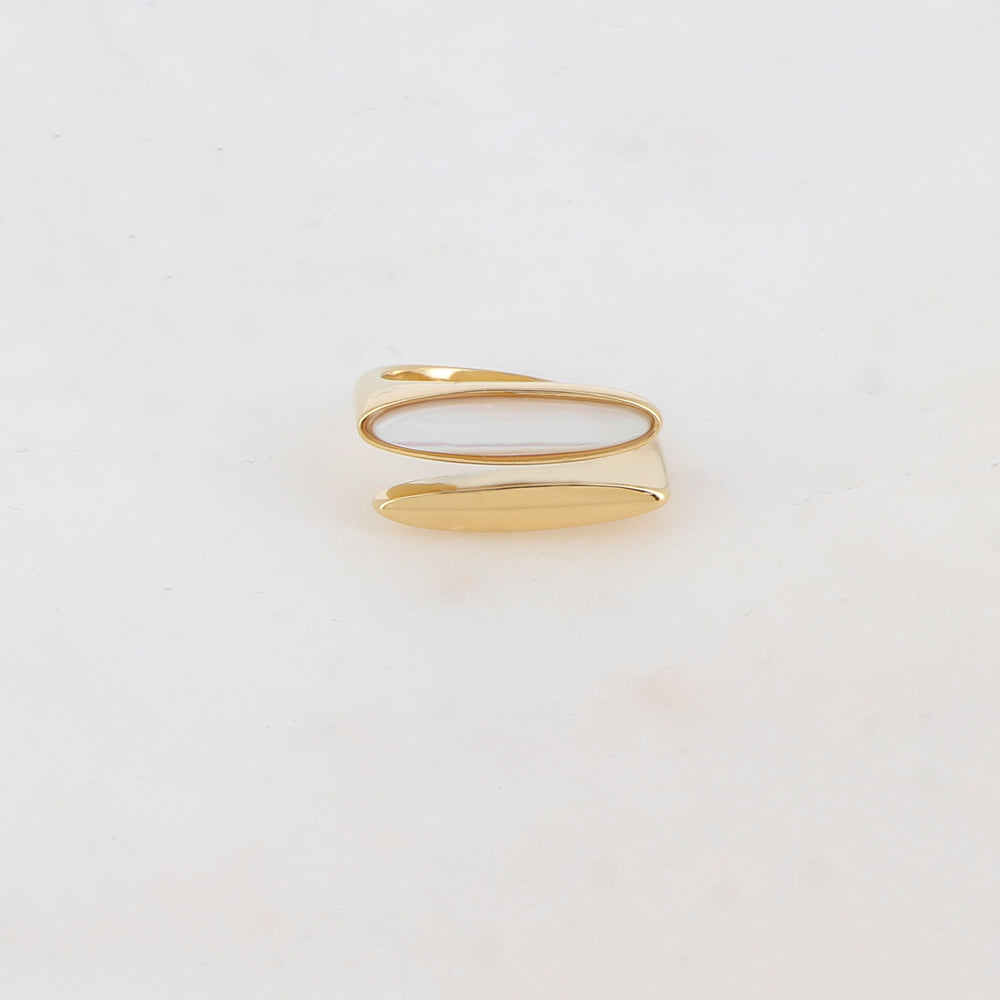 Bague fine double rangs devant, pierre naturelle - Nacre
