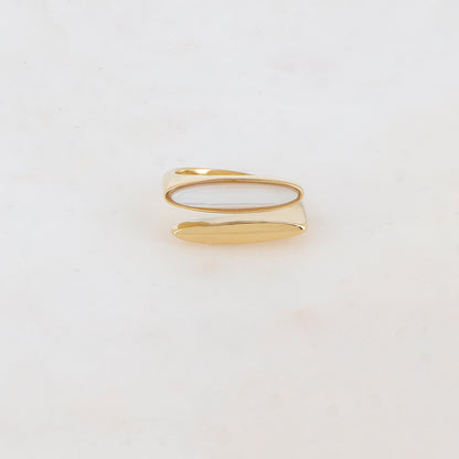 Bague fine double rangs devant, pierre naturelle - Nacre
