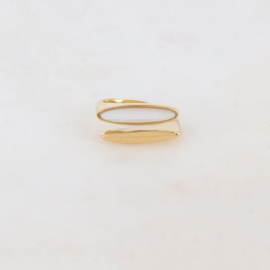 Bague fine double rangs devant, pierre naturelle - Nacre