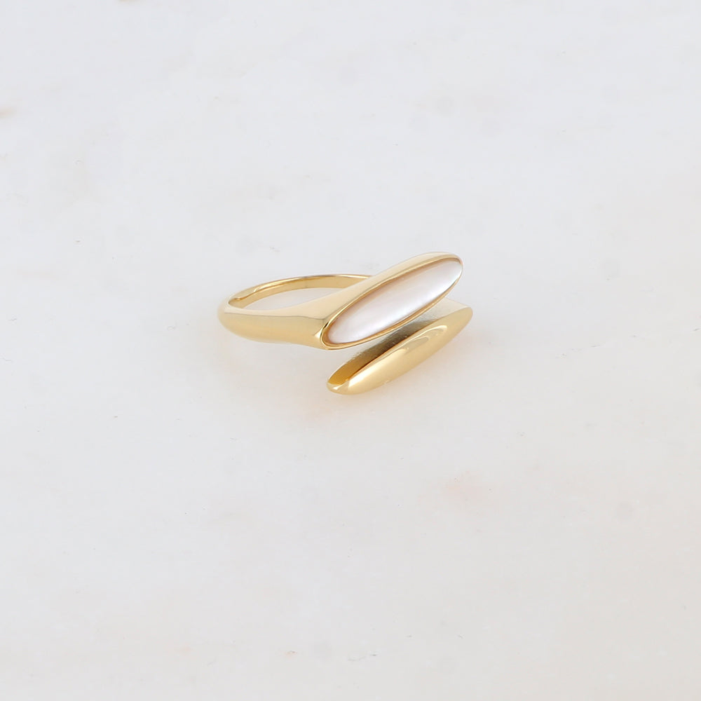 Bague fine double rangs devant, pierre naturelle - Nacre