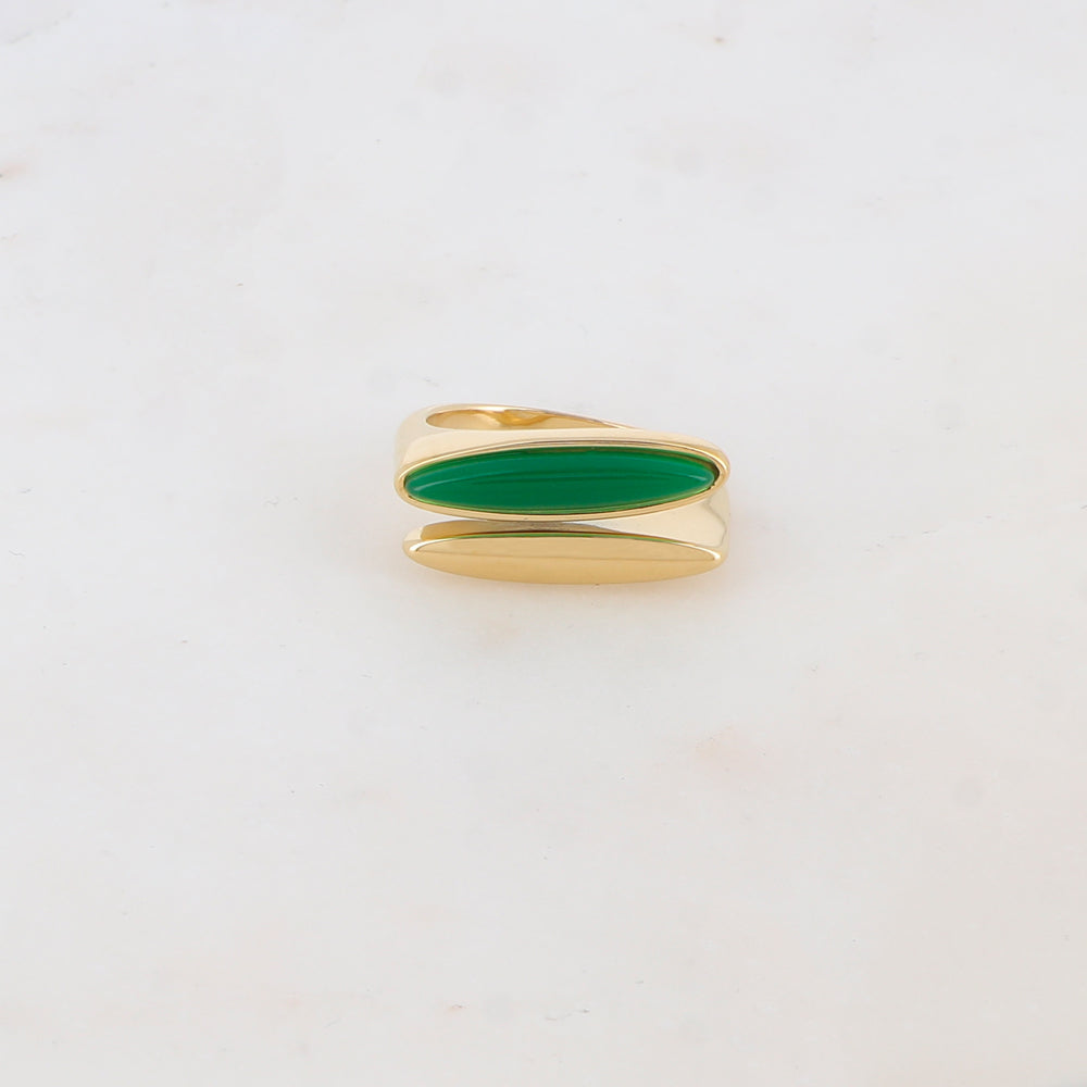 Bague fine double rangs devant, pierre naturelle - Jade vert