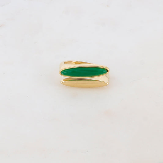 Bague fine double rangs devant, pierre naturelle - Jade vert