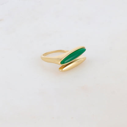 Bague fine double rangs devant, pierre naturelle - Jade vert