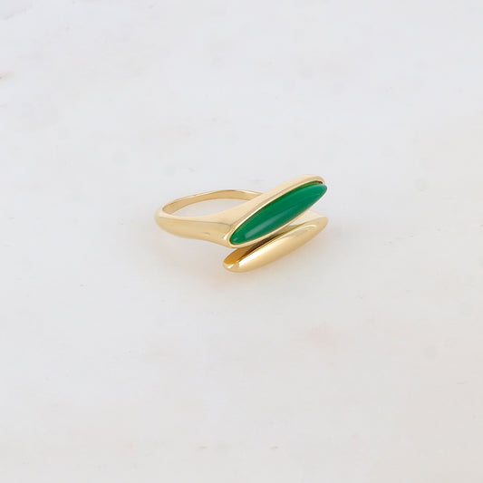Bague fine double rangs devant, pierre naturelle - Jade vert