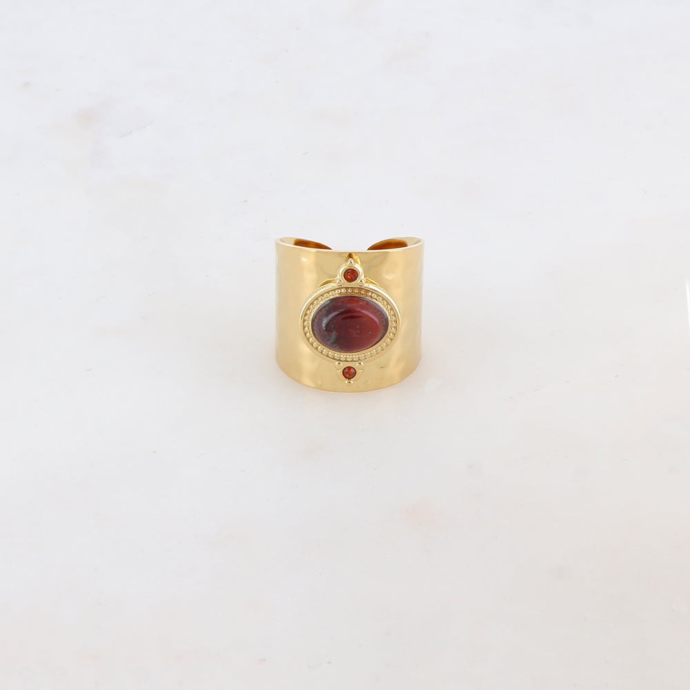 Bague épaisse avec deux strass et une pierre naturelle ovale - Œil de taureau