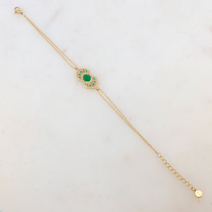Bracelet deux rangs deux cœurs ajourés superposés et collés, pierre naturelle et strass