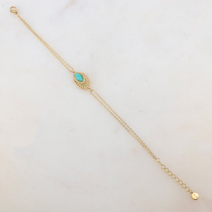 Bracelet deux rangs avec pièce ajourée, pierre naturelle