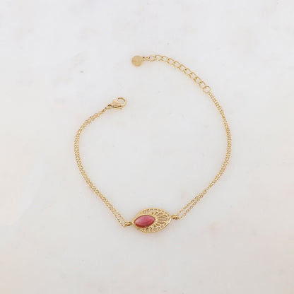 Bracelet deux rangs avec pièce ajourée, pierre naturelle