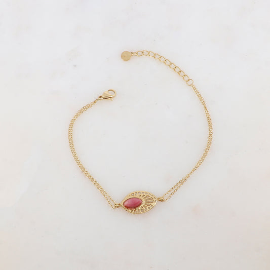 Bracelet deux rangs avec pièce ajourée, pierre naturelle