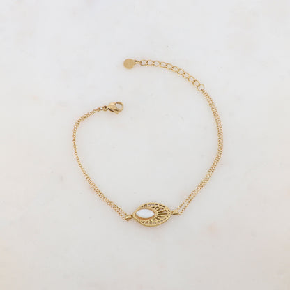 Bracelet deux rangs avec pièce ajourée, nacre blanche