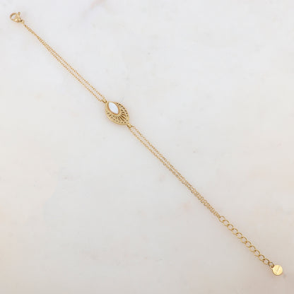 Bracelet deux rangs avec pièce ajourée, nacre blanche