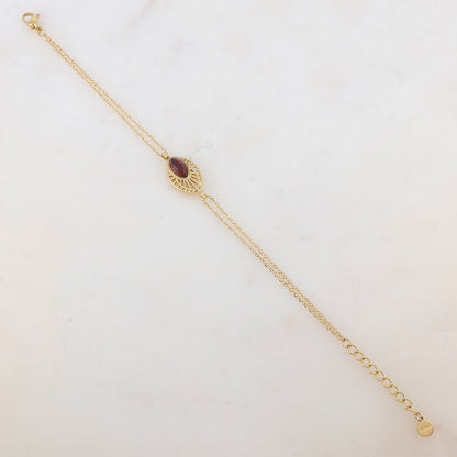 Bracelet deux rangs avec pièce ajourée, pierre naturelle