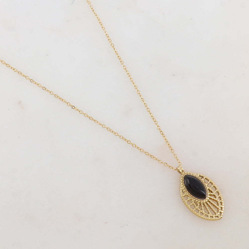 Collier avec pendentif ajouré, pierre naturelle (40+5CM)