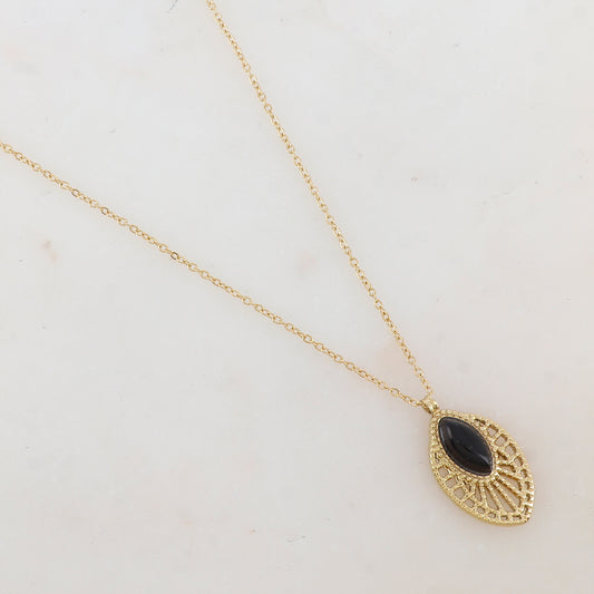 Collier avec pendentif ajouré, pierre naturelle (40+5CM)