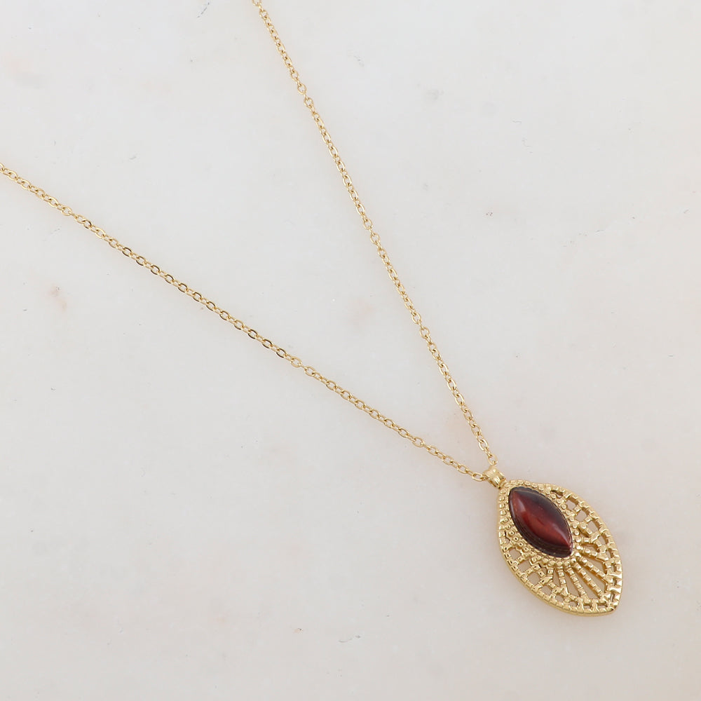 Collier avec pendentif ajouré, pierre naturelle (40+5CM)