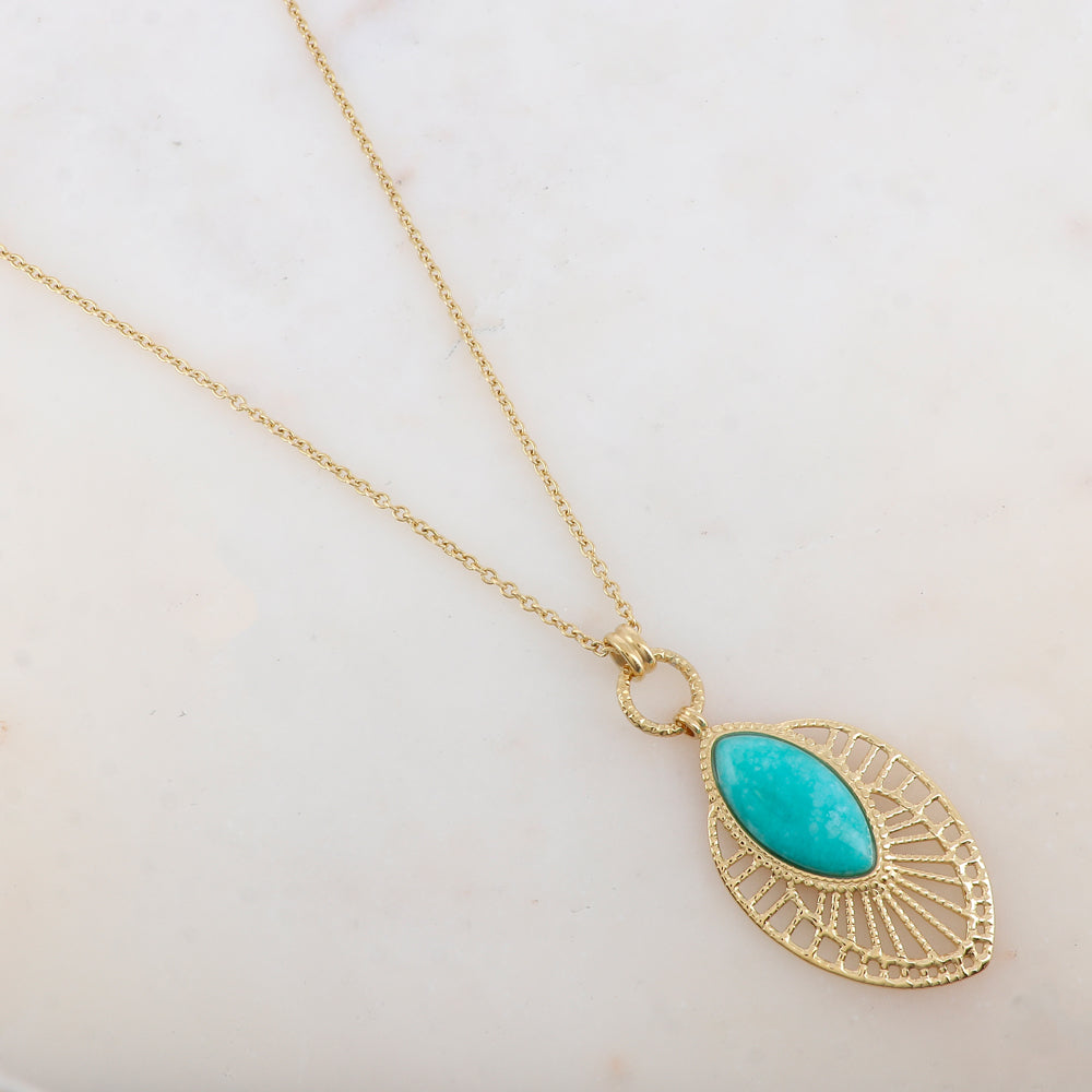 Sautoir avec pendentif ajouré, pierre naturelle (80+10CM)