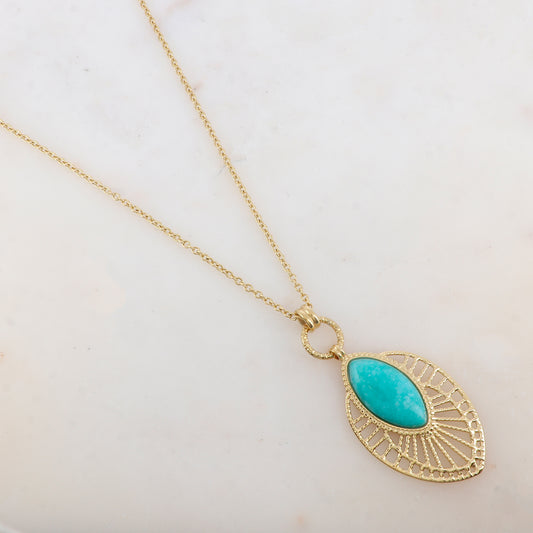 Sautoir avec pendentif ajouré, pierre naturelle (80+10CM)