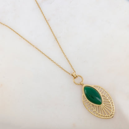 Sautoir avec pendentif ajouré, pierre naturelle (80+10CM)