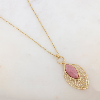 Sautoir avec pendentif ajouré, pierre naturelle (80+10CM)