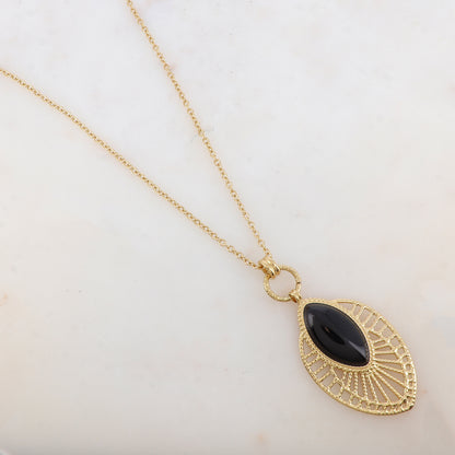Sautoir avec pendentif ajouré, pierre naturelle (80+10CM)