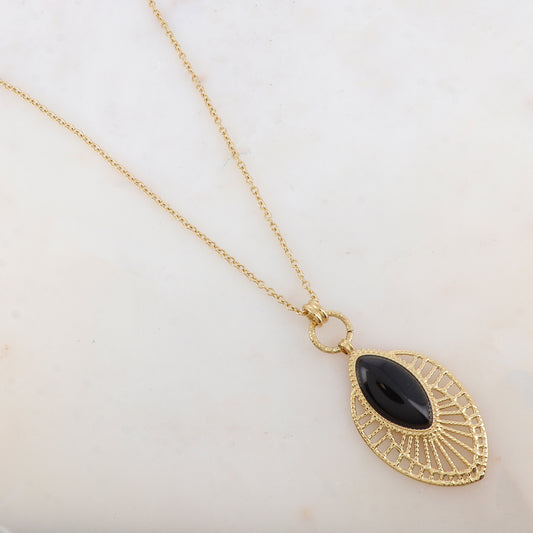 Sautoir avec pendentif ajouré, pierre naturelle (80+10CM)