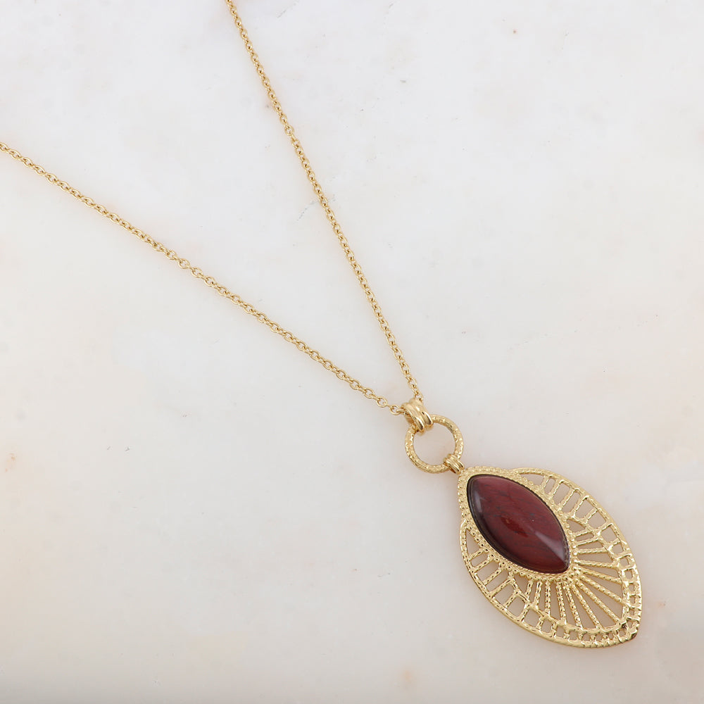 Sautoir avec pendentif ajouré, pierre naturelle (80+10CM)