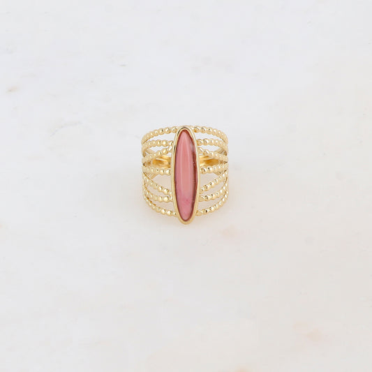 Bague multi-rangs style semainier croisée avec pierre naturelle - Rhodonite