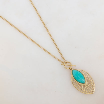 Sautoir avec pendentif ajouré, pierre naturelle (80+10CM)