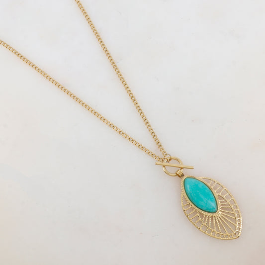 Sautoir avec pendentif ajouré, pierre naturelle (80+10CM)