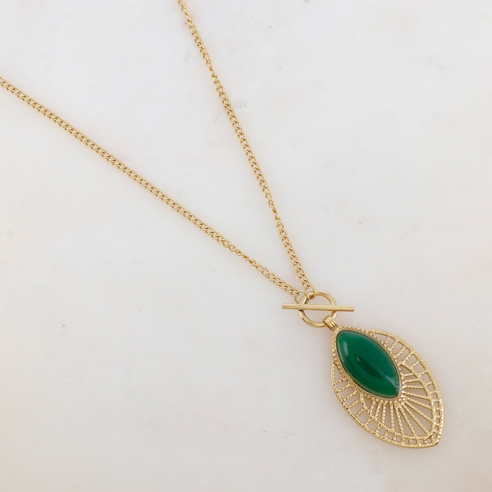 Sautoir avec pendentif ajouré, pierre naturelle (80+10CM)