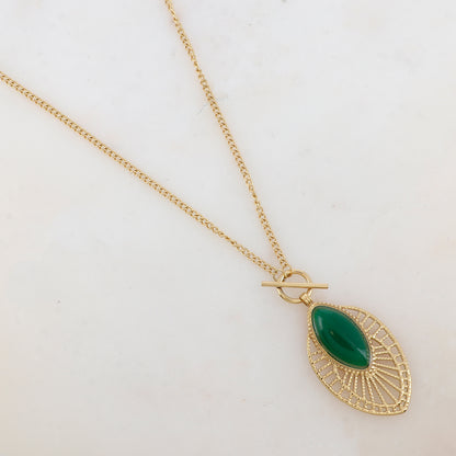 Sautoir avec pendentif ajouré, pierre naturelle (80+10CM)