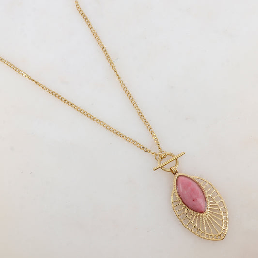 Sautoir avec pendentif ajouré, pierre naturelle (80+10CM)