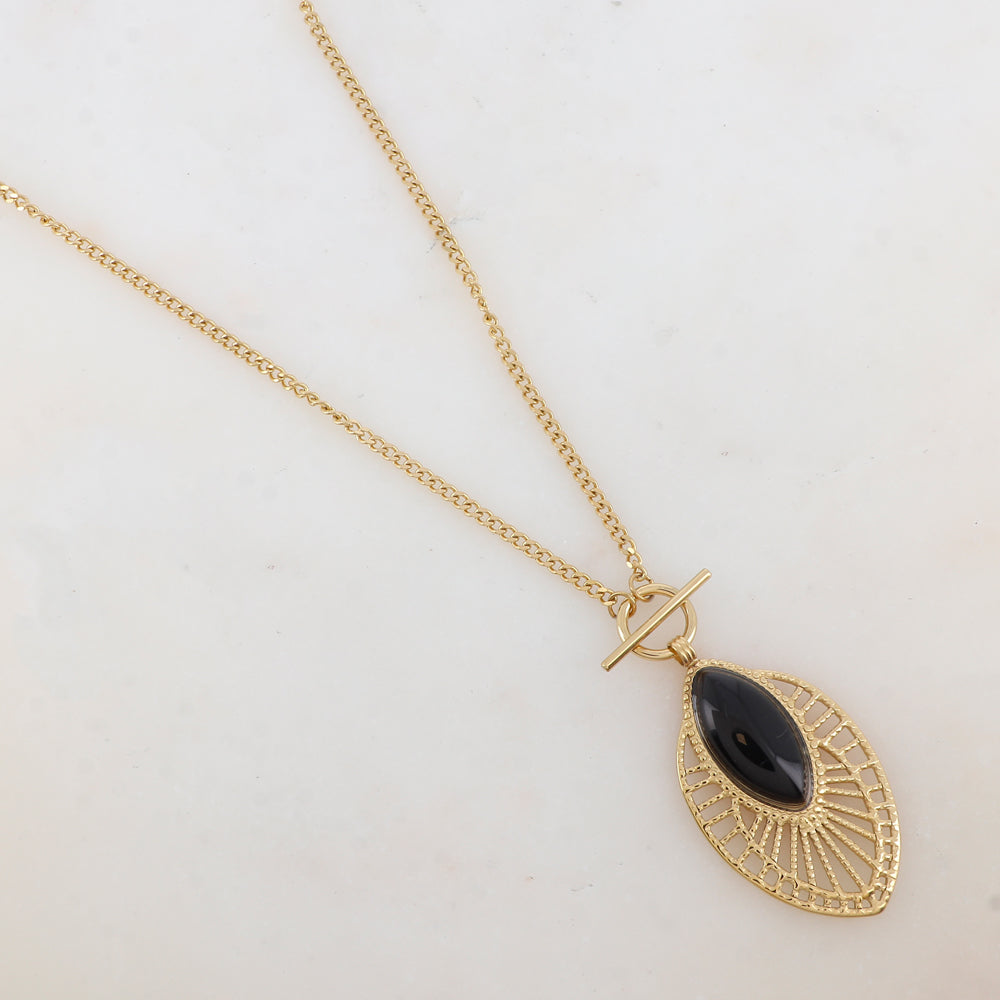 Sautoir avec pendentif ajouré, pierre naturelle (60+5CM)