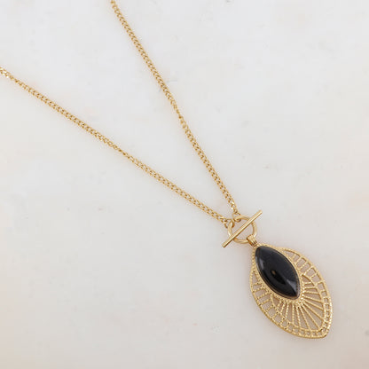 Sautoir avec pendentif ajouré, pierre naturelle (60+5CM)
