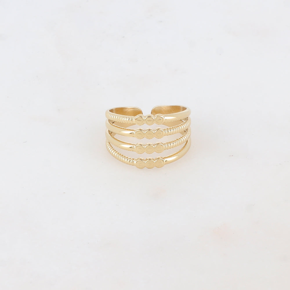 Bague lisse et texturée 4 rangs avec multi petits ronds au milieu