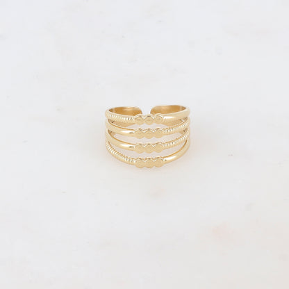 Bague lisse et texturée 4 rangs avec multi petits ronds au milieu